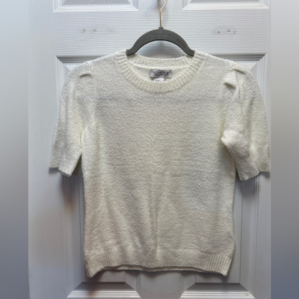 Rachel Zoe Cream Short-Sleeve Crewneck Sweater